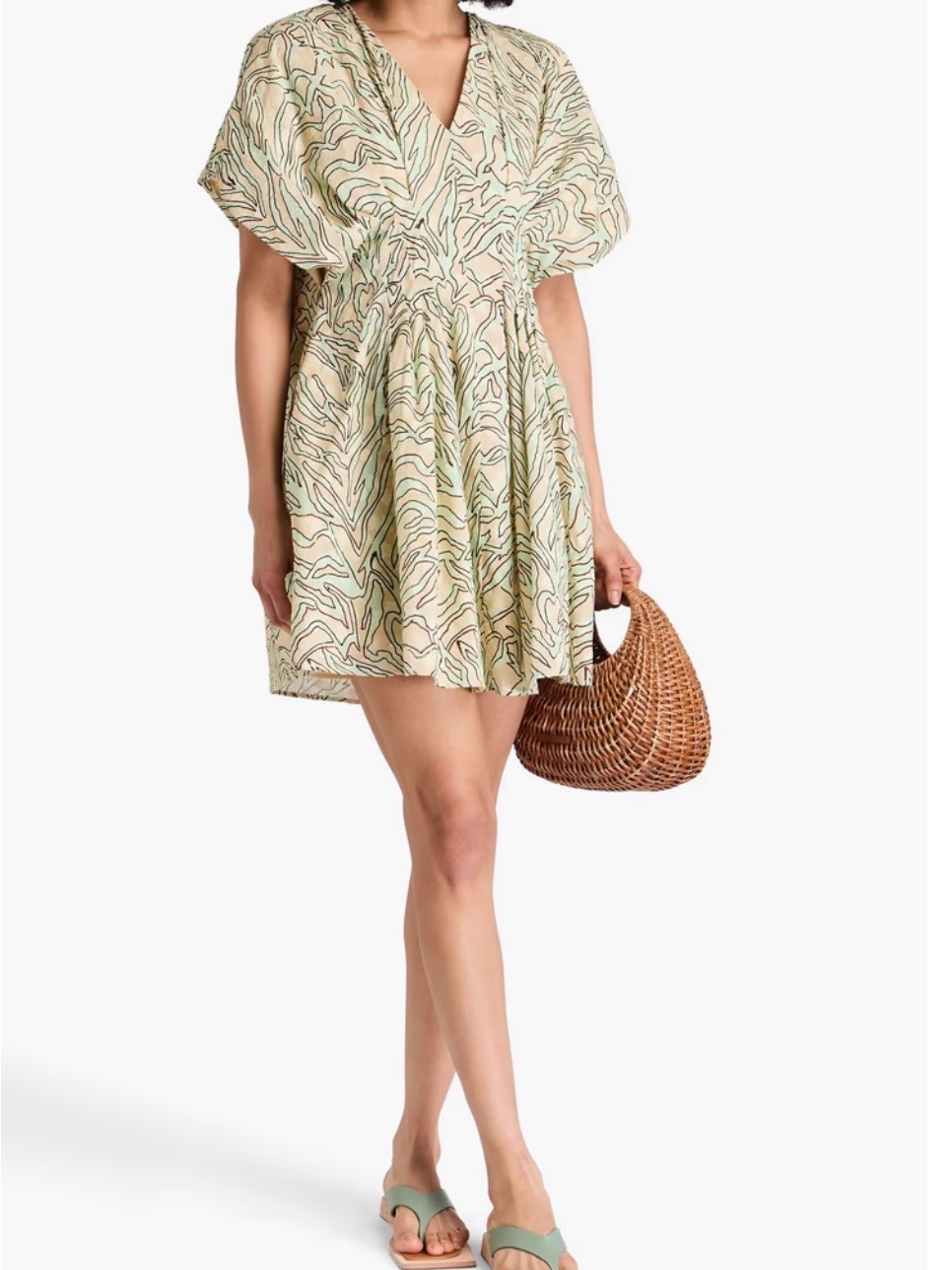 Stine Goya Nwt Abstract Print Mini Dress Size L Puff Sleeve V-Neck Retail $339